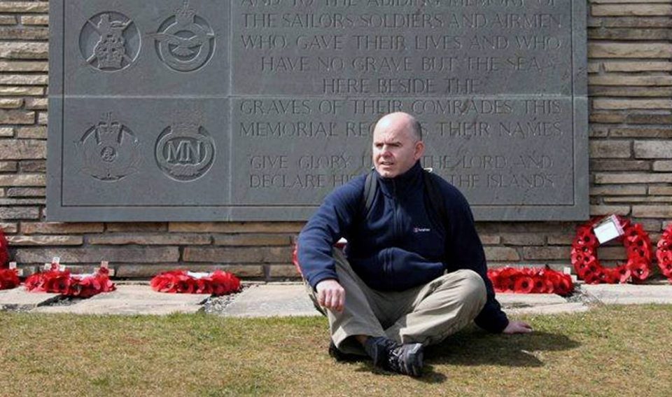  Mr McNally, pictured at the war cemetery in the Falklands, said: 'I’m not the enemy here'