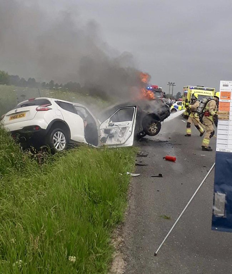 Both cars went into a muddy ditch after the collision in Oxfordshire