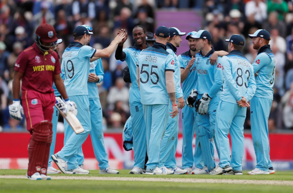  England star Jofra Archer celebrates taking the wicket of West Indies ace Nicholas Pooran