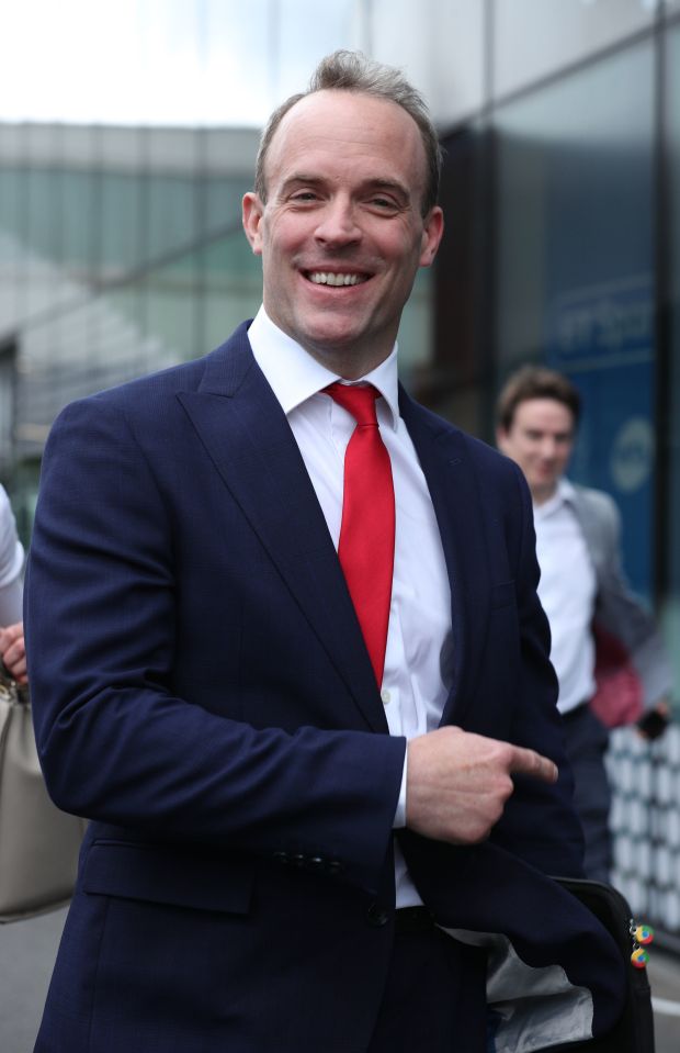  Dominic Raab sported a red tie as he arrived in East London for the debate