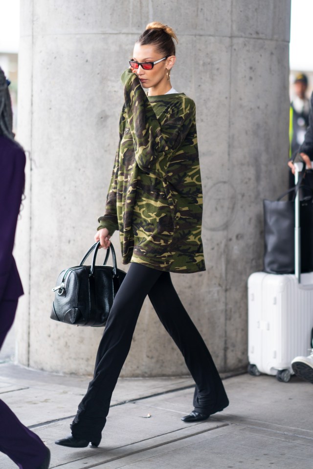 Bella Hadid arriving at JFK airport, New York, on Sunday