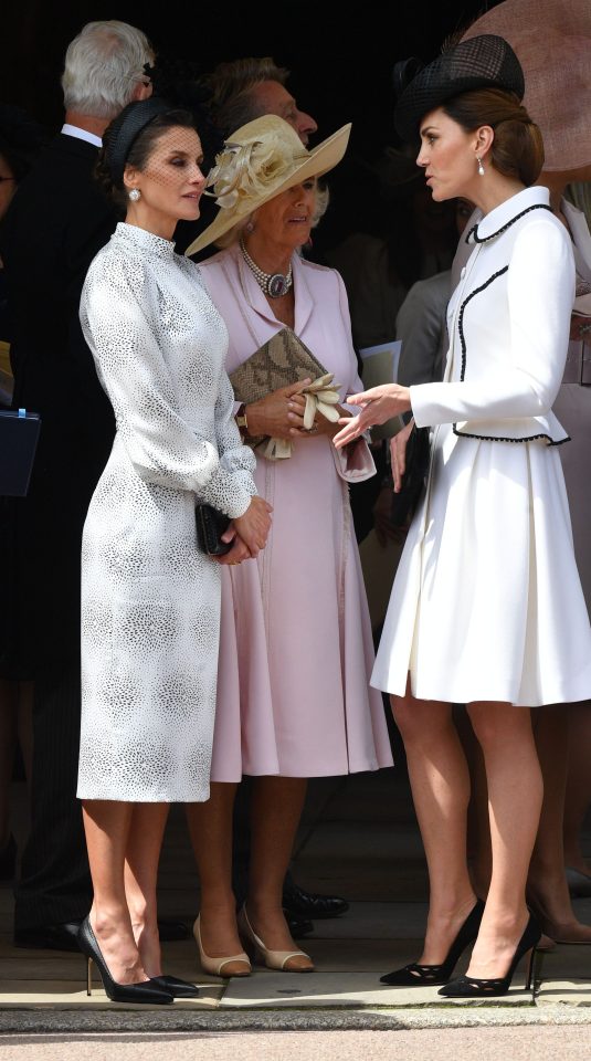  Kate with the Duchess of Cornwall and Queen Letizia of Spain at the Order of the Garter service, St George's Chapel, Windsor Castle