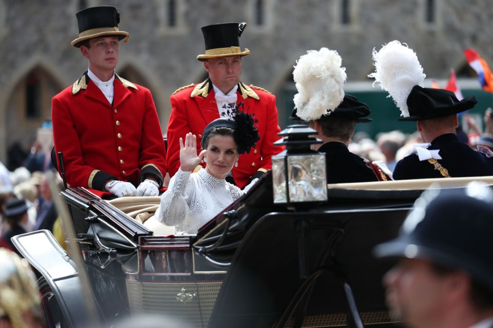  Queen Letizia of Spain waves from a horse drawn carriage in Windsor