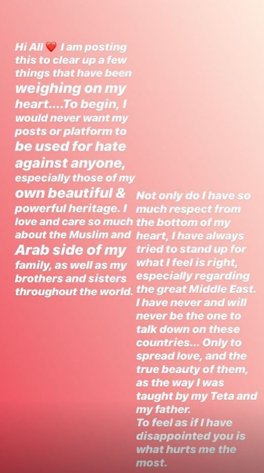 She posted this lengthy apology to her Instagram story