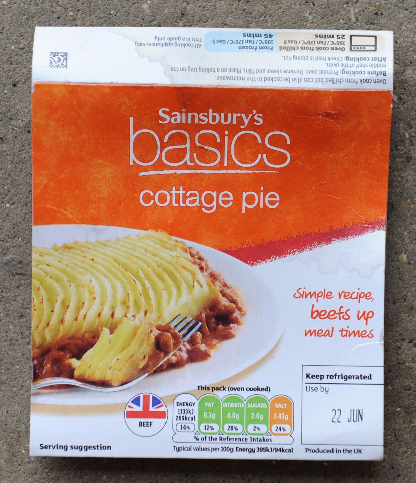 The Sainsbury’s basics cottage pie retails for £1.39