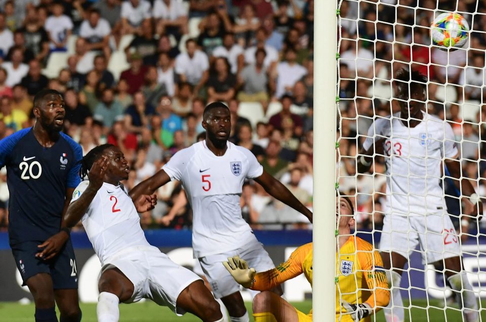  Defender Aaron Wan-Bissaka put through his own net in the last few seconds as France snatched victory in the U21 Euro 2019 opener