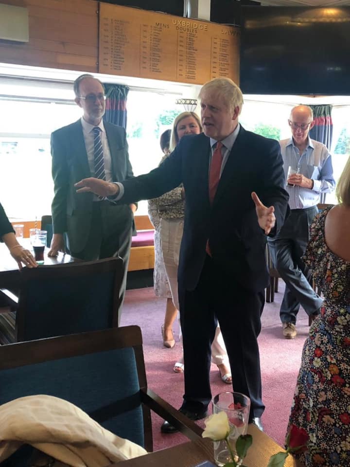  Johnson was pictured speaking at a South Ruslip Conservative event on Friday night - hours after police were called over the row