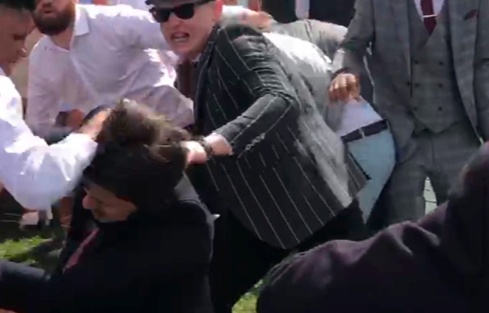  Shocking footage shows boozy men in a terrifying punch-up at Royal Ascot, including Reece Miller in a pinstripe suit and flat cap