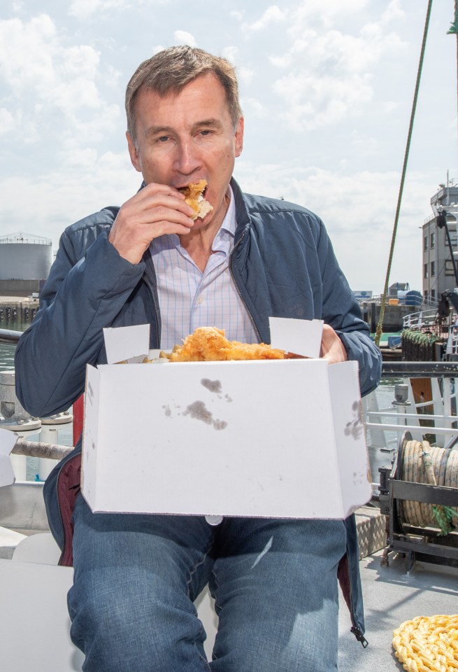 Jeremy chomping on chips during yesterday’s campaigning in Scotland