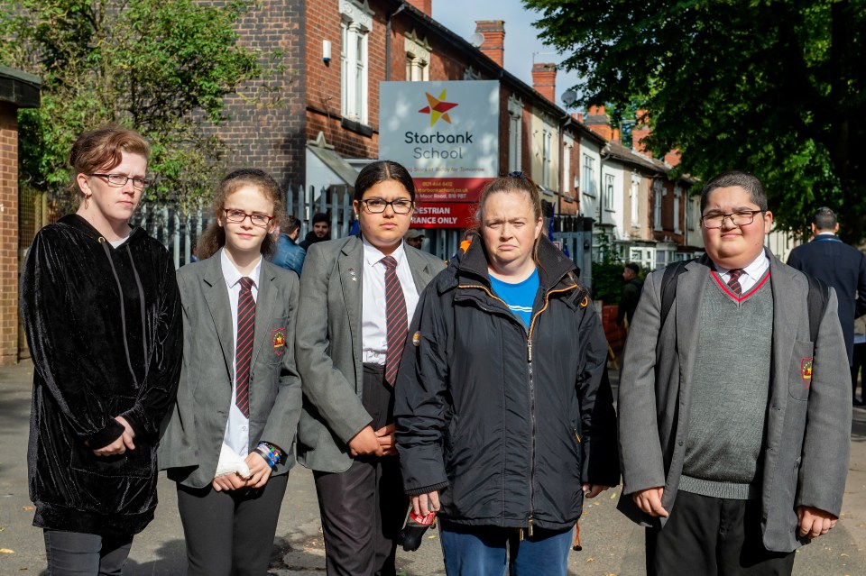 Emma Wall, Sydney Wall, 13, Megan Seabright, 13, Tina Seabright and Adam Seabright, 12 who are affected by the violence at Starbank