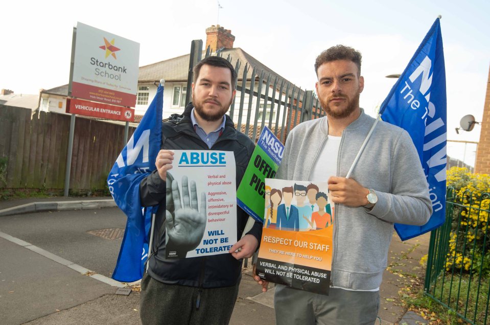 NASUWT union members on strike over violence and intimidation and pupils with knives at the school