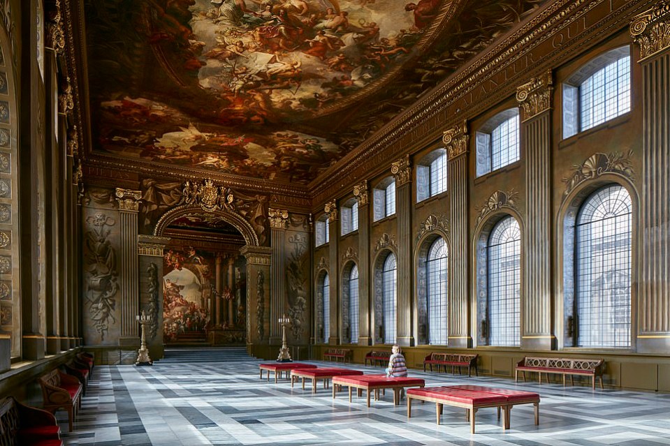  The Painted Hall in the Old Royal Navy College in Greenwich, southeast London, known as 'Britain's answer to the Sistine Chapel' because of its illustrated ceiling