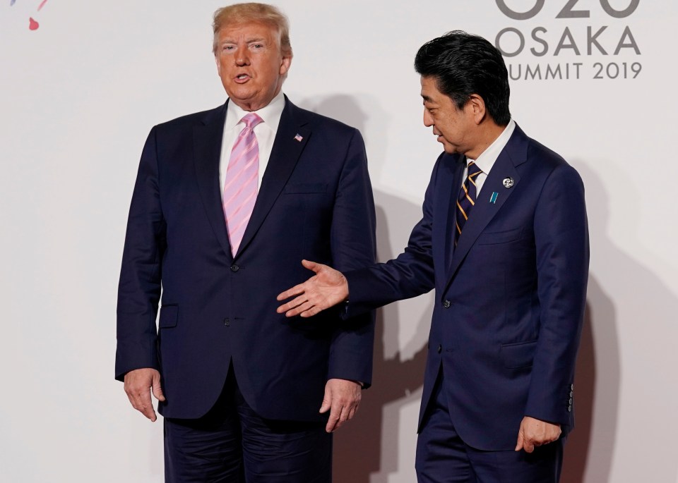 US President Donald Trump with Japanese PM Shinzo Abe at the G20 summit in Osaka, Japan