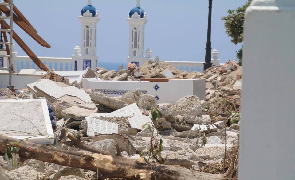 The plaza now lies in ruins