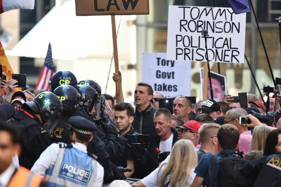 A large crowd of Robinson’s supporters gathered outside the Old Bailey