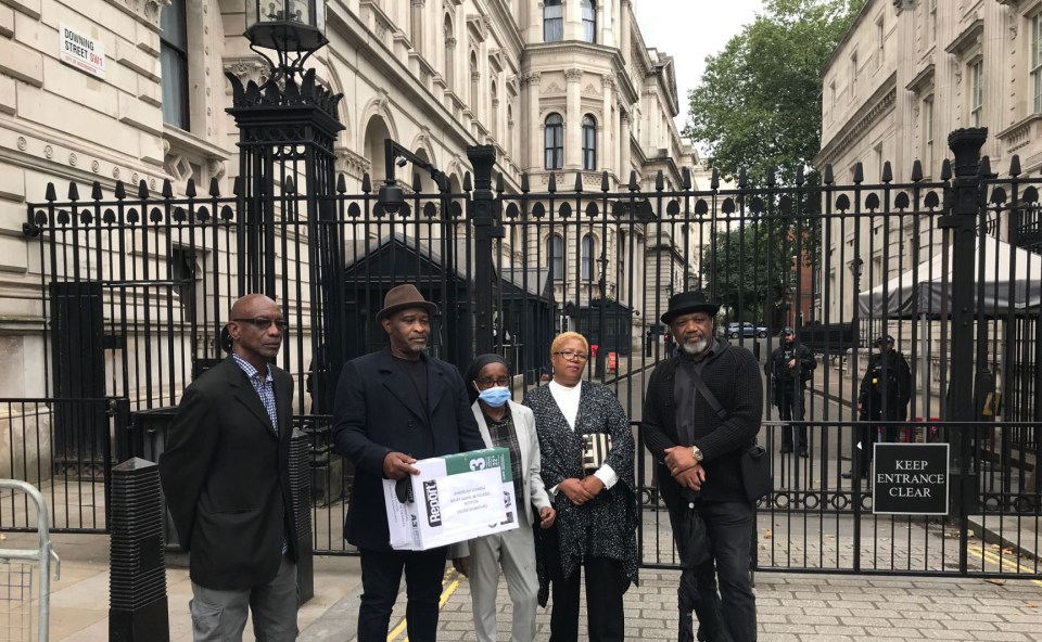  Windrush campaigners delivering a petition to Downing Street signed by more than 130,000 people, calling for action to address failings which led to the scandal, on June 19, 2020