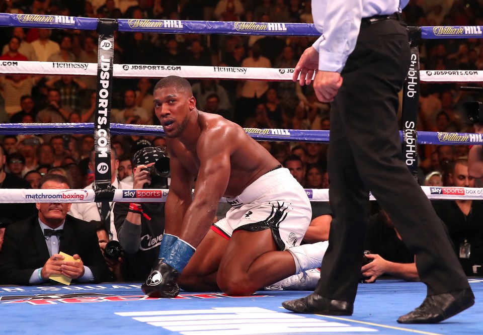  Anthony Joshua (left) is counted down by referee Mike Griffen against Andy Ruiz Jr in the WBA, IBF, WBO and IBO Heavyweight World Championships title fight at Madison Square Garden, New York.