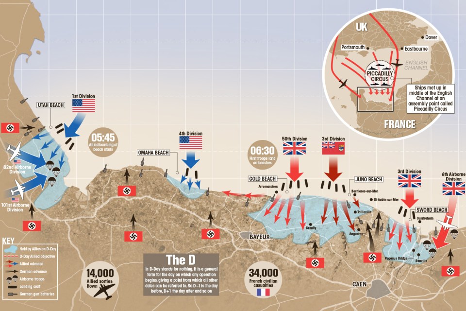 This map shows how the audacious D-Day invasion took place in 1944