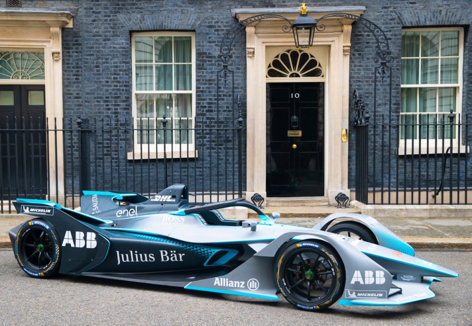 Formula E's car was parked outside of No. 10 in 2019