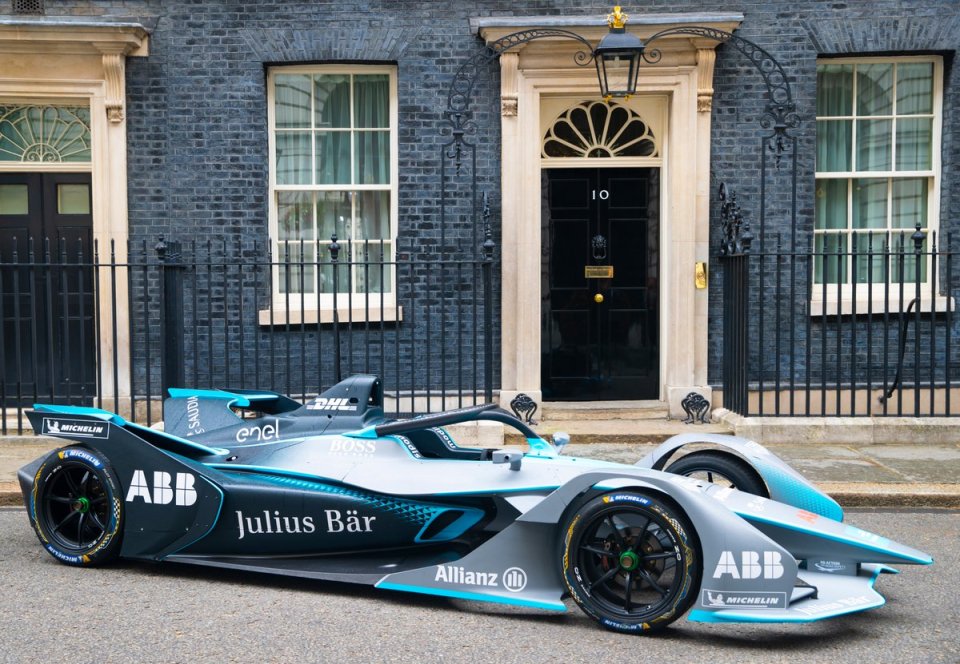  Formula E's Gen2 car was parked outside of No. 10 as the UK government commits to reduce emissions