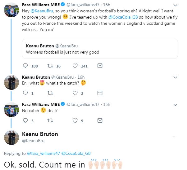  Fara Williams and Coca-Cola have been criticised after offering this fan a flight and ticket to watch England women at the World Cup