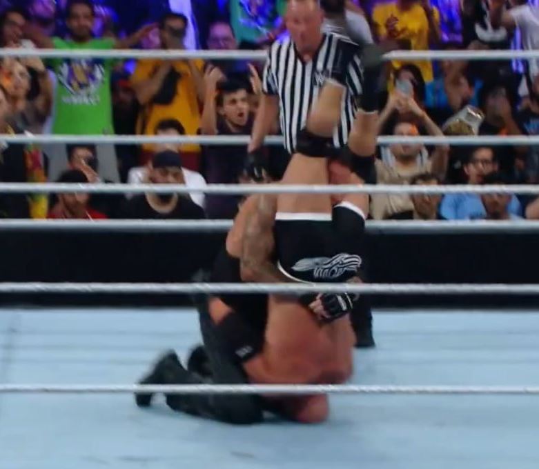 Goldberg suffered concussion during the match as he took a sickening bump after being hit with the tombstone