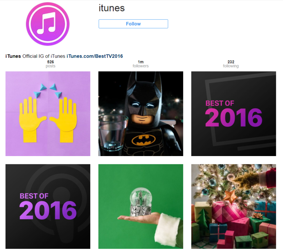  An image of the iTunes page on Instagram before it was retired