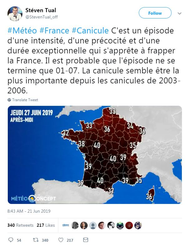  Meteorologist Steven Tual said the hot weather would bring an intense period of heat for the rest of June. In this tweet he indicated it was the hottest heatwave since the 2003 to 2006 summer periods of intense heat