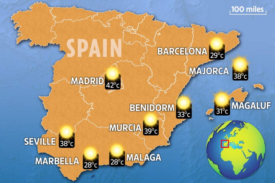 Spain’s highest expected temperatures this week