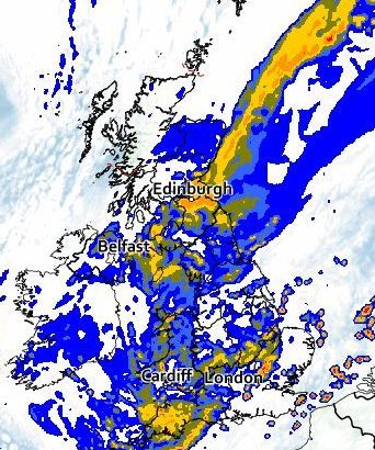 Rain is set to fall all over the UK tomorrow, with amber warnings in place for eastern Scotland