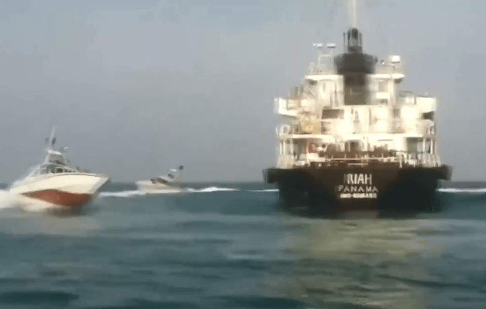  Footage shows the Revolutionary Guard in speedboats seizing a foreign oil tanker