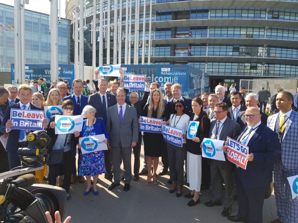 The Brexit Party taking part in a photoshoot with its MEPs this morning