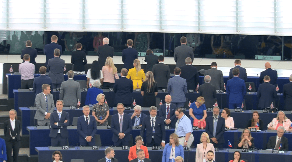 Brexit Party MEPs turned their backs on the EU earlier today as they came back to the Parliament