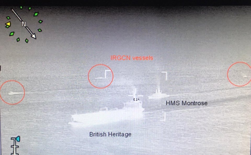  Photos from last week showed HMS Montrose intercepting Iranian patrol boats surrounding the UK-flagged tanker British Heritage