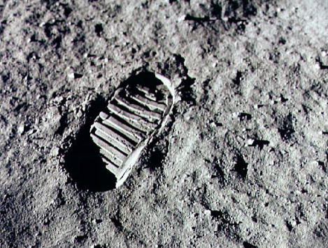  Neil Armstrong steps into history July 20, 1969 by leaving the first human footprint on the surface of the moon