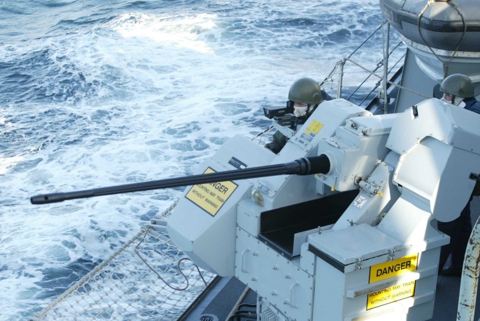  The frigate's 30mm guns were trained on the enemy boats as they approached the British tanker (file image)