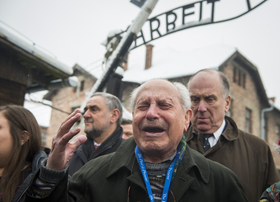  Holocaust survivor Mordechai Ronen is overcome by emotion as he arrives at Auschwitz where he had been imprisoned when he was just 11 years old