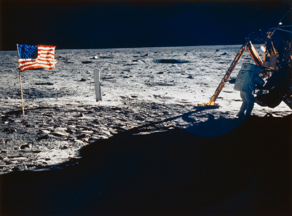  Conspiracy theorists argue that the Moon landing was staged on a film set because objects have shadows at different angles, which could suggest multiple lights