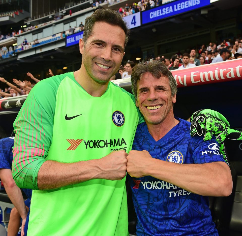  Zola, pictured with Henrique Hilaraio, is a popular figure at Stamford Bridge