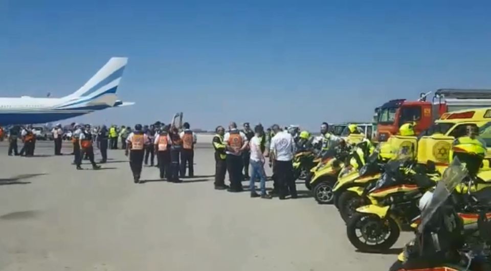  Emergency crews on the ground ready for the stricken Boeing at Israel's Ben Gurion airport