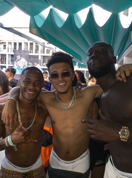  Raheem Sterling, Jadon Sancho and Stormzy at the rapper's #Merky Festival in Ibiza