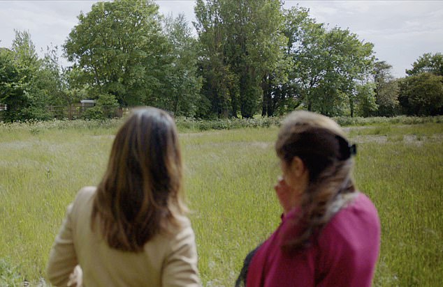 Susanna Reid in the field where Sarah Payne disappeared with her mum Sara