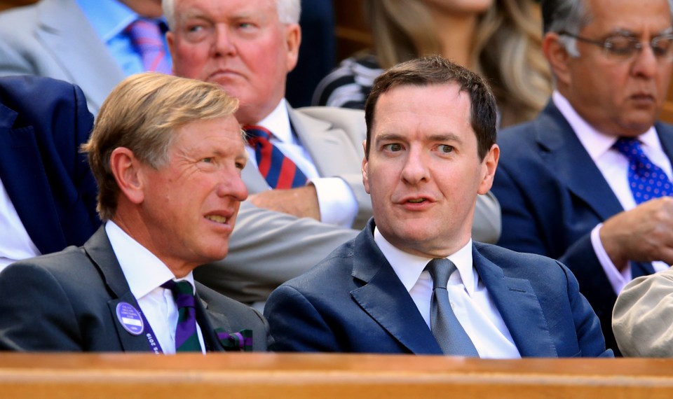 George Osborne (right) in the royal box of centre court on day four of the Wimbledon Championships