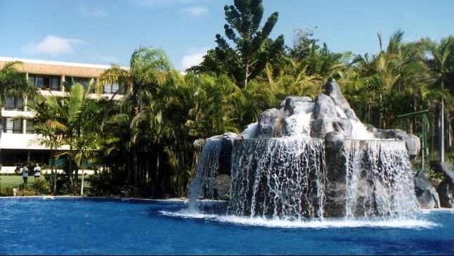  The lagoon pool featured a waterfall and a slide