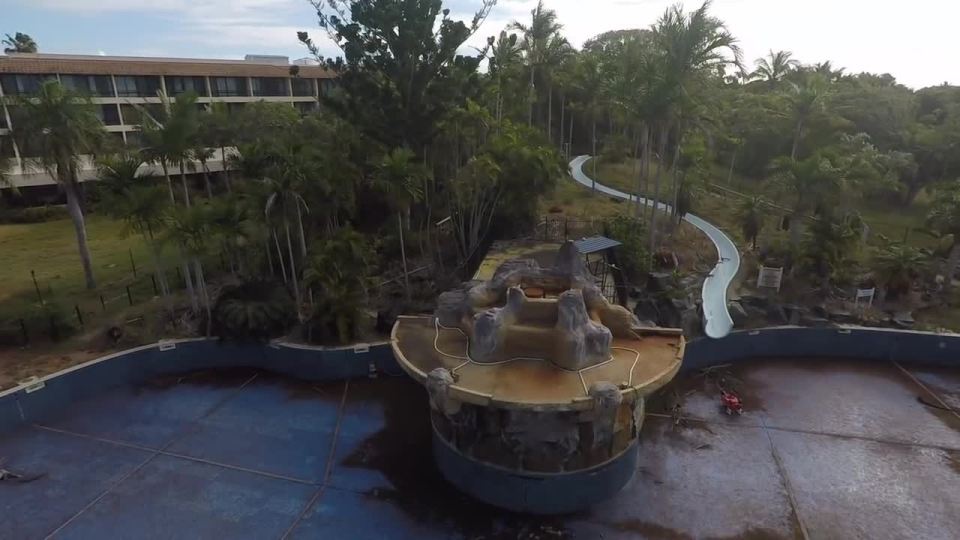  The waterfall and slide now, years after the resort was abandoned