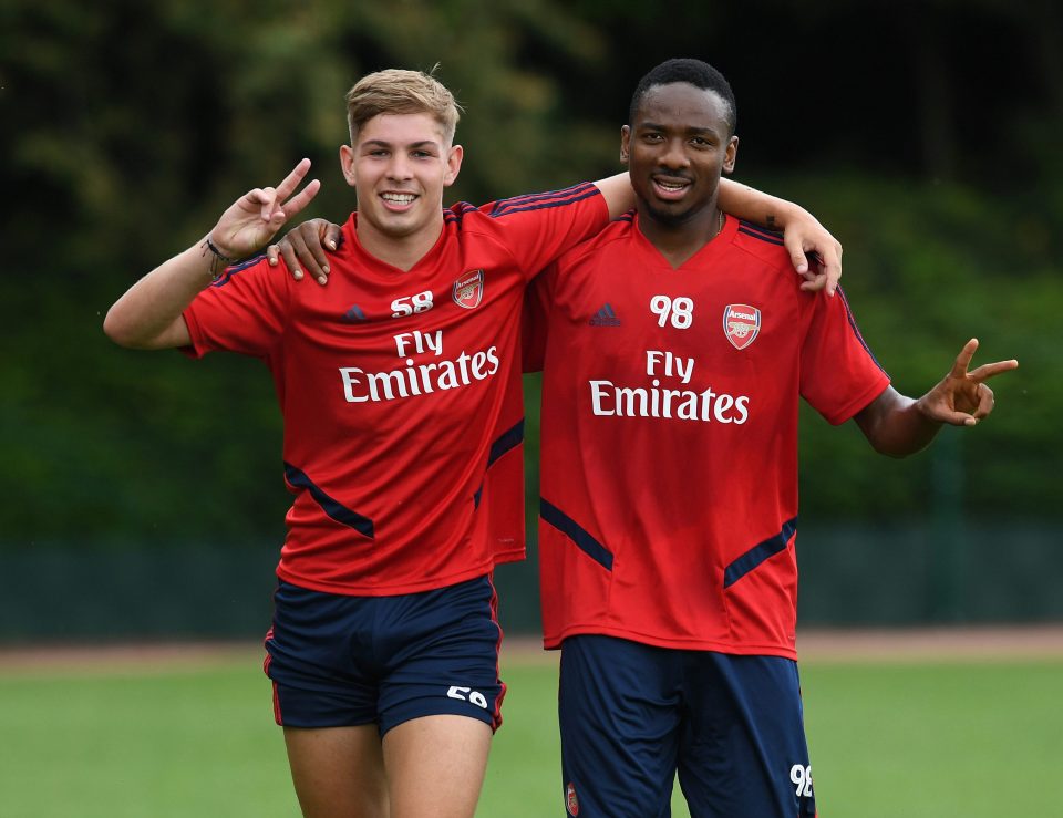  Arsenal youngsters Emile Smith Rowe and Kelechi Nwakali enjoyed training with the first-team