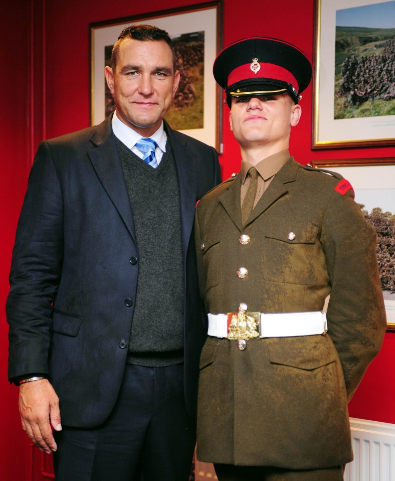  Vinnie poses with his son Aaron after his passing out parade at the Army Foundation College in 2008