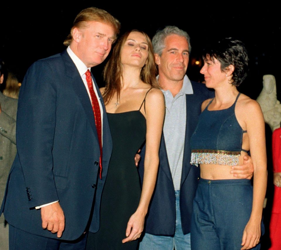  Left to right: Donald Trump with his future wife Melania Knauss, Jeffrey Epstein and Ghislaine Maxwell at the Mar-a-Lago club in Florida in 2000