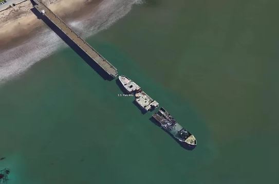 People used to be able to walk on this concrete ship until it was destroyed by storms