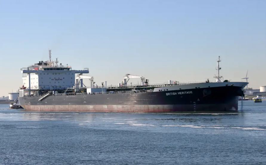  The British Heritage oil tanker, pictured, was travelling through the Strait of Hormuz yesterday when it was approached by Iranian military boats, according to US officials